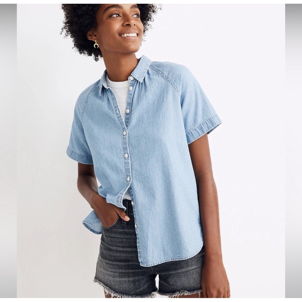 Madewell Tidal Shirt in Dottie Wash Indigo Denim  Button Down Shirt AK018‎ XXS